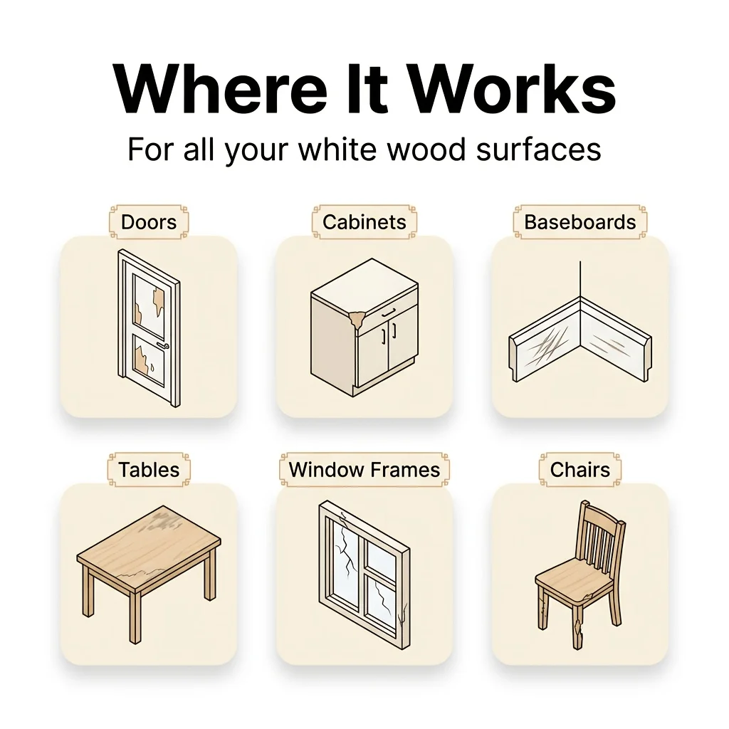35ML Instant White Wood Repair Cream, Quick Cover Peeling, Scratches, Cracks & Nail Holes, Easy DIY Household Renovation Filler Paste for Cabinet, Baseboard & Wooden Floor