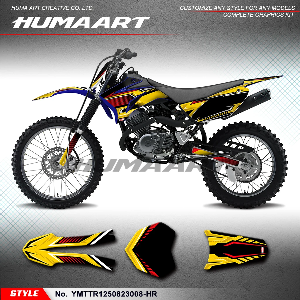 HUMMART Dirt Bike Graphics Sticker Complete Vinyl Custom Decals Wrap Kit for Yamaha TTR 125 2008-2023, YMTTR1250823008-HR