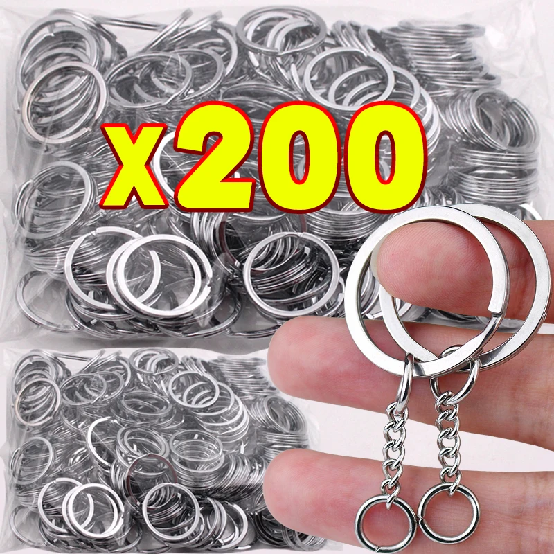 50/200pcs Stainless Steel Metal Blank Keyring Keychain Split Rings DIY Keyfob Keys Ring Lobster Clasp Key Pendant Chains Buckles