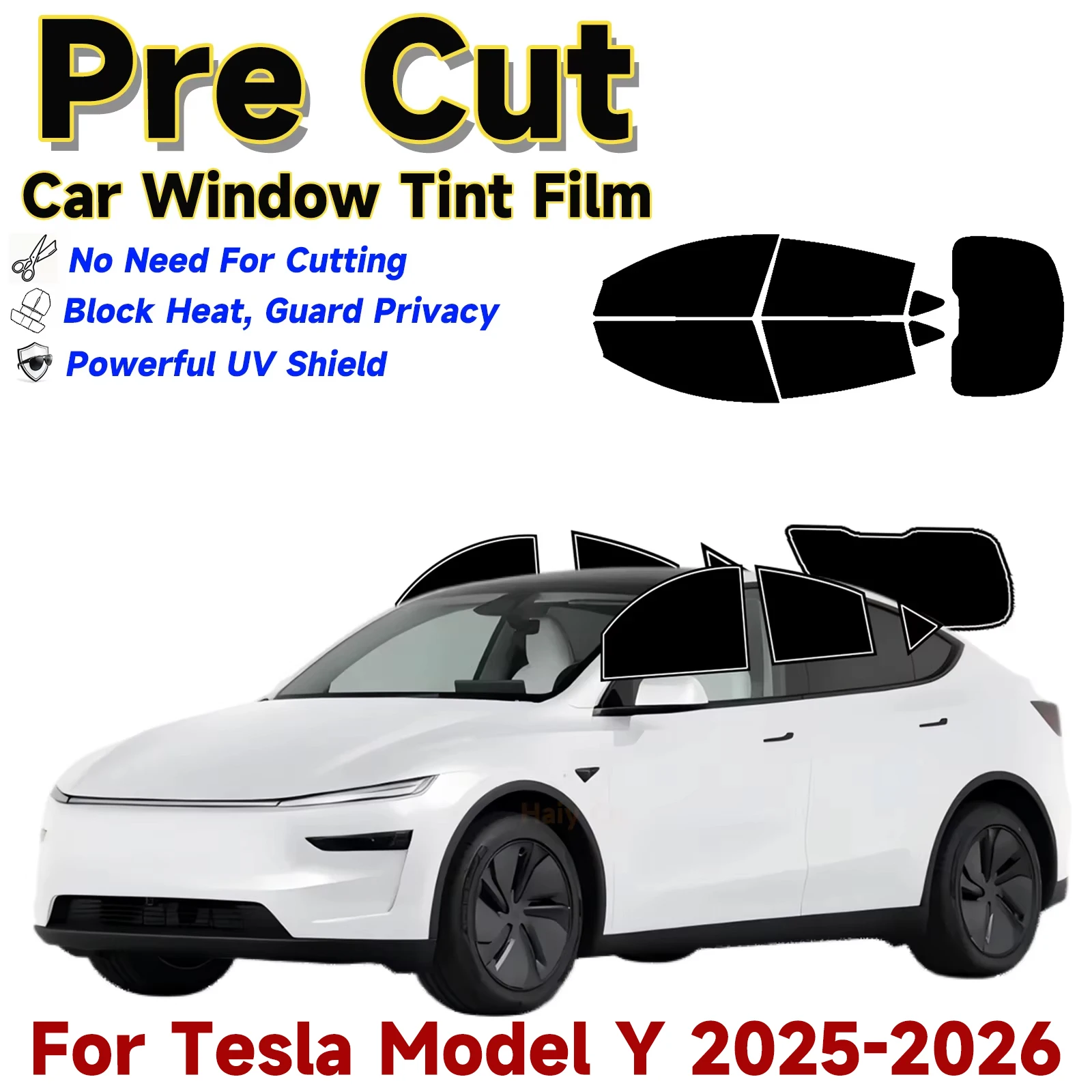 Vorgeschnittene Fensterfolie für Tesla Model Y 2025-2026, Sonnen-UV-IR-Blockierung, Wärme- und Blendungsschutz, 2-lagige Fensterschutzfolie, Sichtschutzfolie.