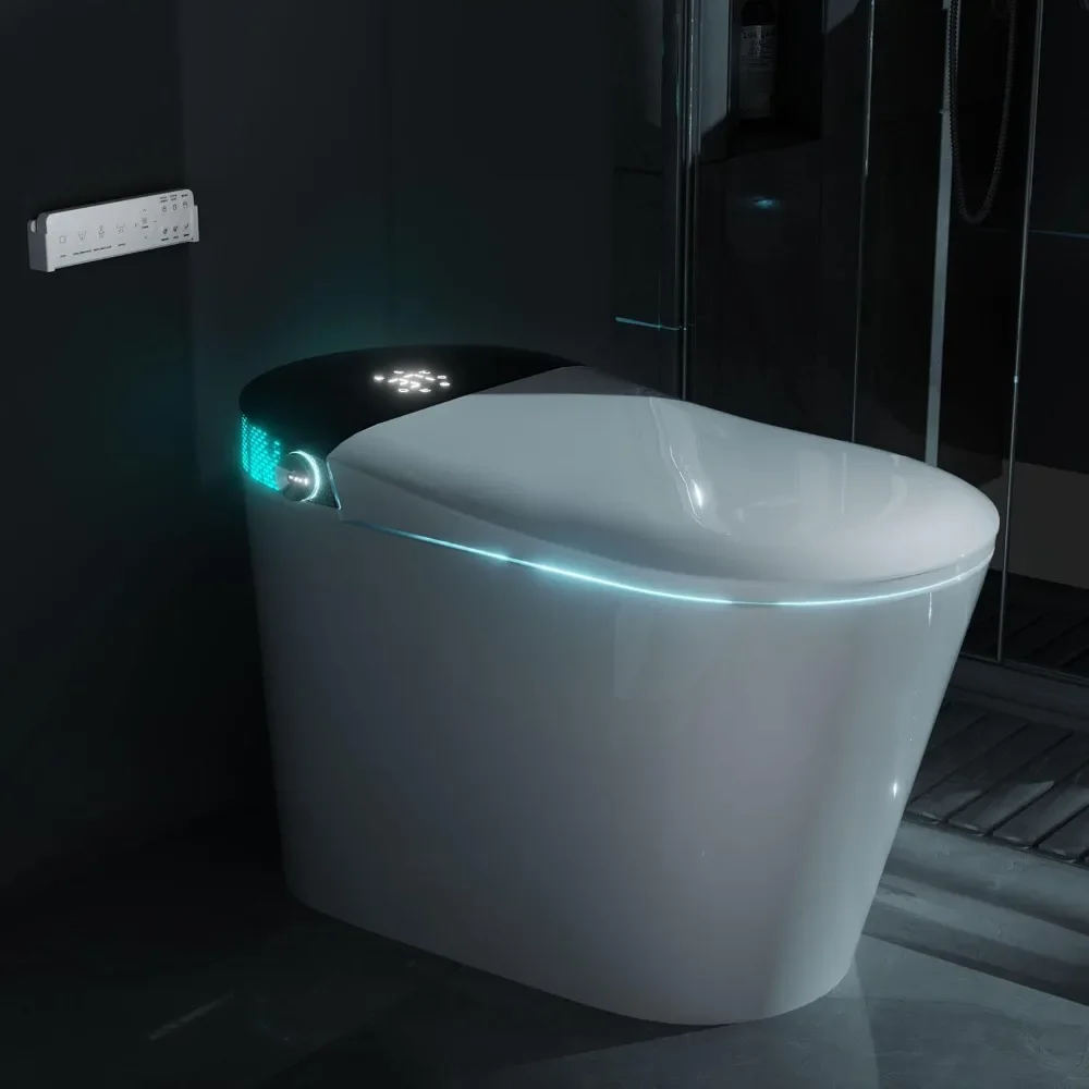 Smart Toilet Bidet with Tank Built in, Auto Open Close Lid,Heated Seat,Foot Sensor, Warm Water Sprayer&Dryer,Aromatherapy System