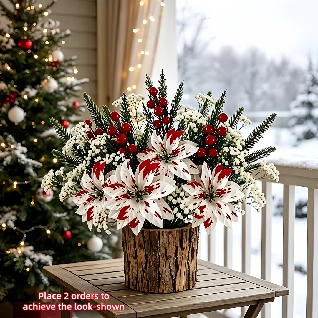 26pcs Red and White One-Piece Red 'S Breath Bouquet Artificial Flowers Indoor Outdoor Universal Fake Flowers Christmas Decor