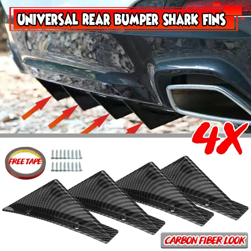 Universal 4Pcs Car Rear Bumper Lip Diffuser Shark Fins Spoiler For GOLF MK5 MK6 MK7 MK7.5 MK8 For- A3-A8 TT