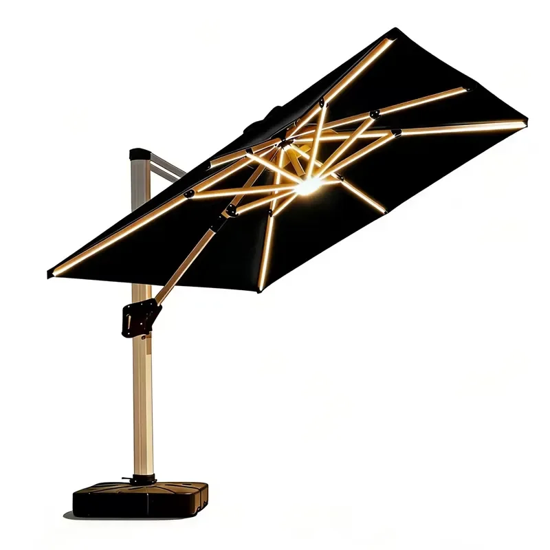 Modern Aluminum Outdoor Parasol With LED Lighting UV Protection Luxury Patio Umbrella For Courtyard Park Garden Shade Decor