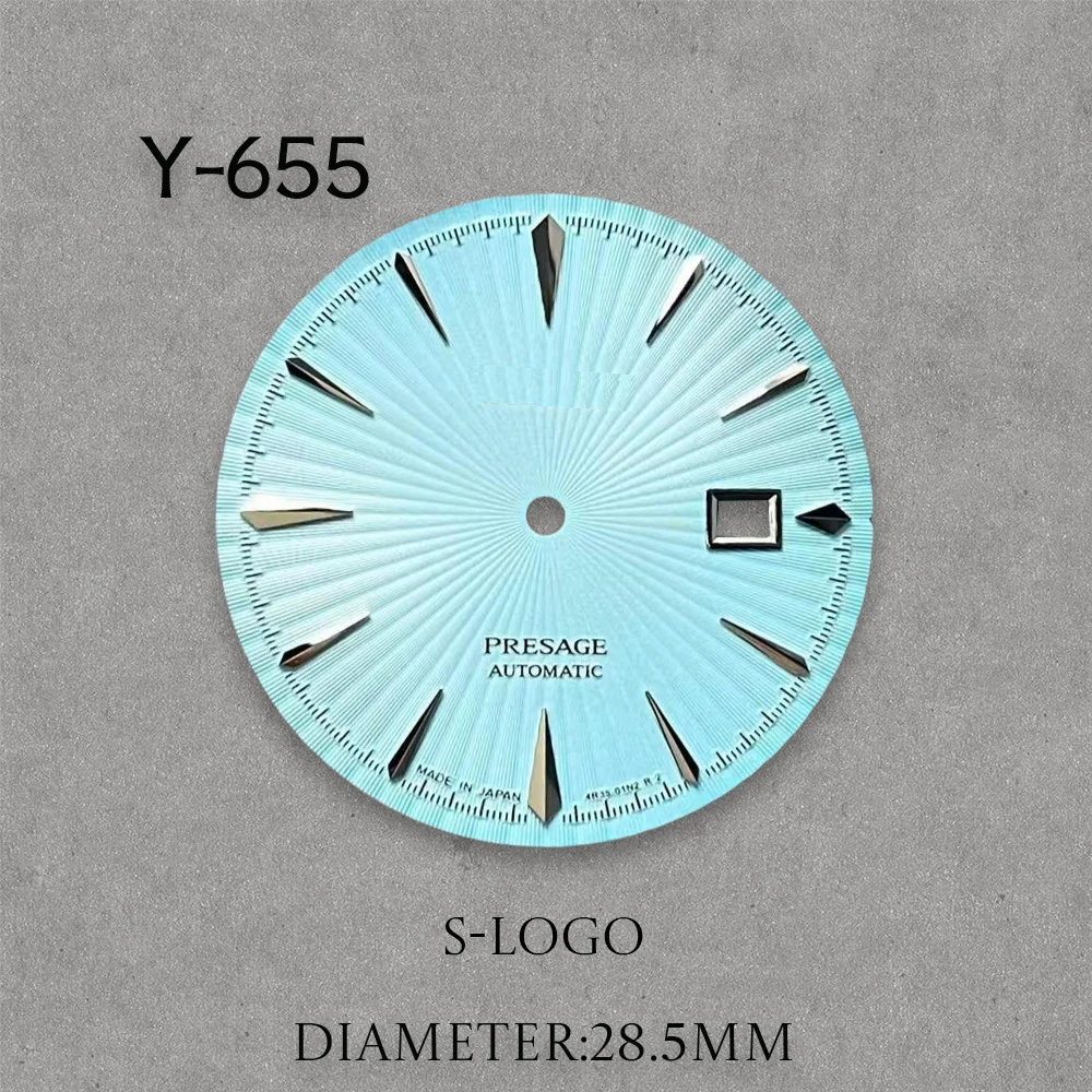 S Logo 35mm NH35 Cocktail grey Blue color Dial Fit NH35 Movement High Quality Watch Modification Accessories Repair No Luminous