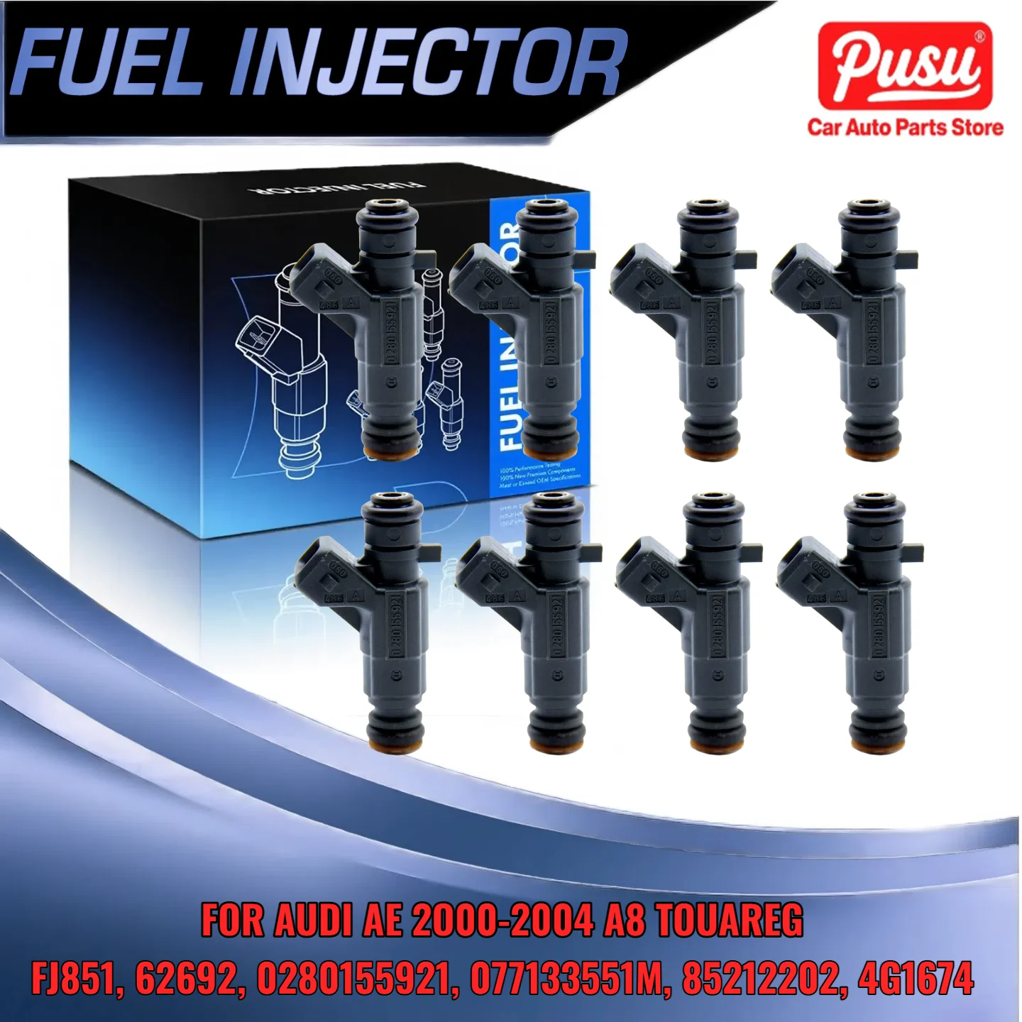 

For Volkswagen Audi 4 2L V8 Fuel Injector Set 8PCS FJ851 62692 4G1674 Compatible With Touareg A6 A8 Quattro