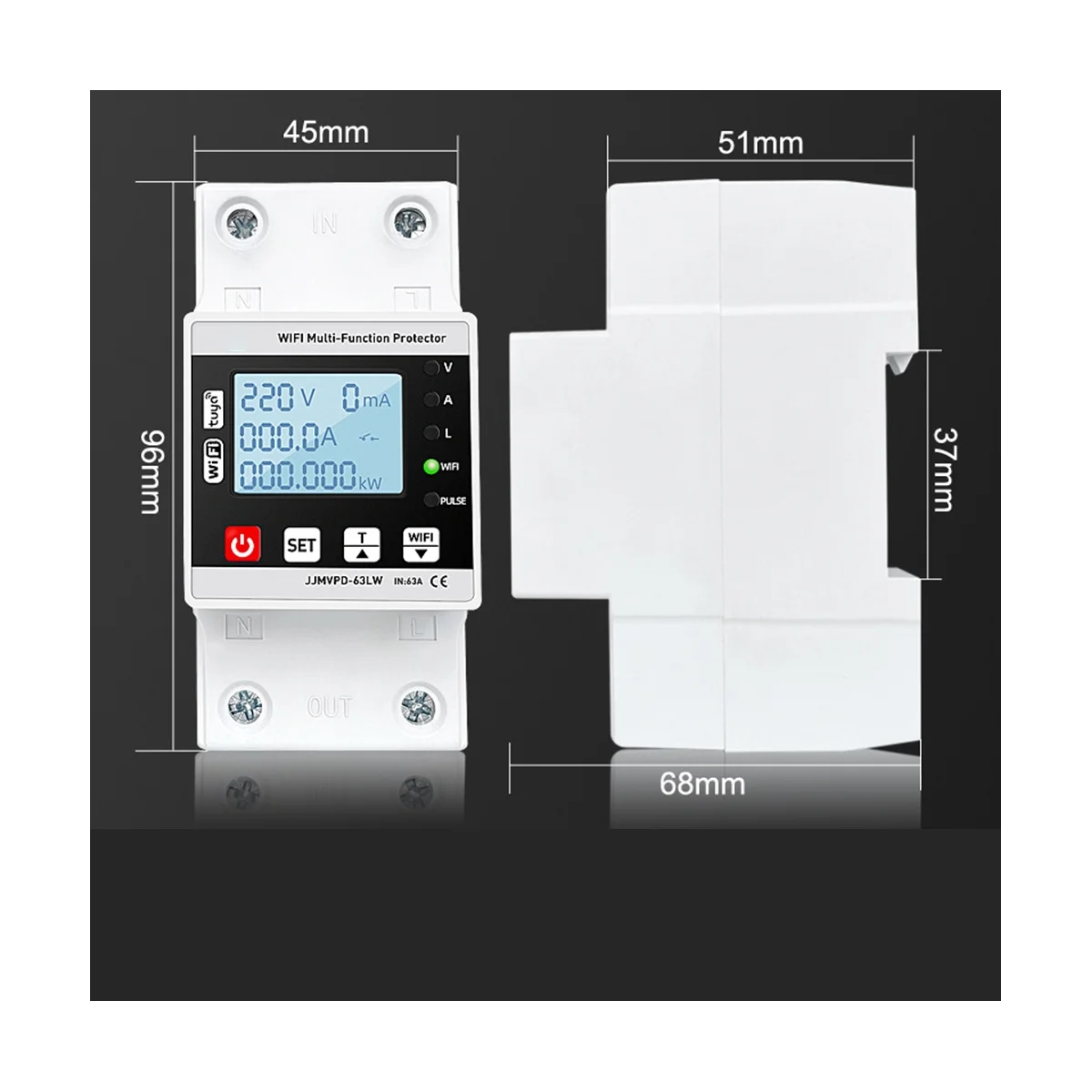 63A TUYA WiFi Smart Earth Leakage Over Under Voltage Protector Relay Circuit Breaker Timer Energy Powers KWh Meter