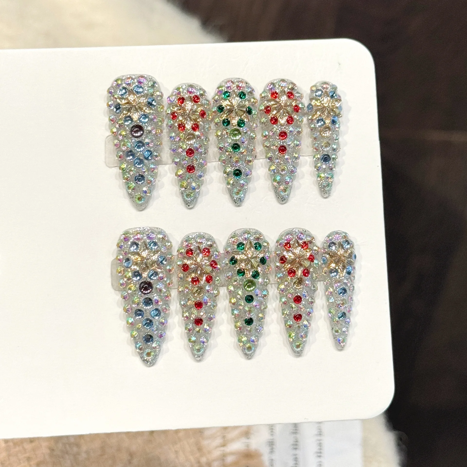 10pcs Handmade Long Tip Press On Nails Full Color Diamond Design Sweet Cool Fake Nails Wearable Nails Art Tips For Spice Girls