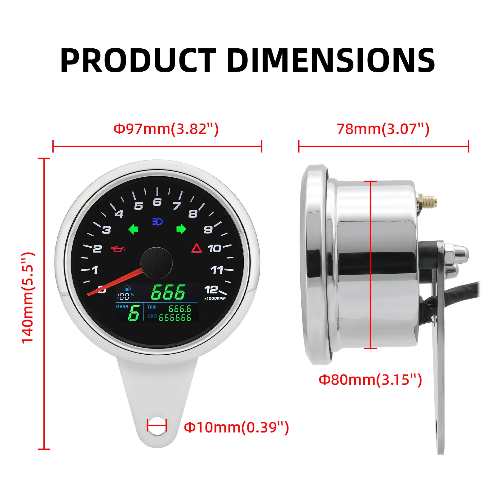 New Motorcycle Tachometer 12000 RPM Meter LCD Speedometer Odometer KMH MPH ODO Tacho Motorbike Gauge Motorcycle Digital Dash