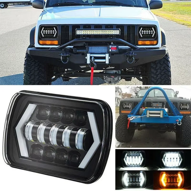 

LED Headlights 5X7 inch High And Low Beam White Daytime Running Light Rectangular Arrow Yellow Turn Signal Lights For Wrangler