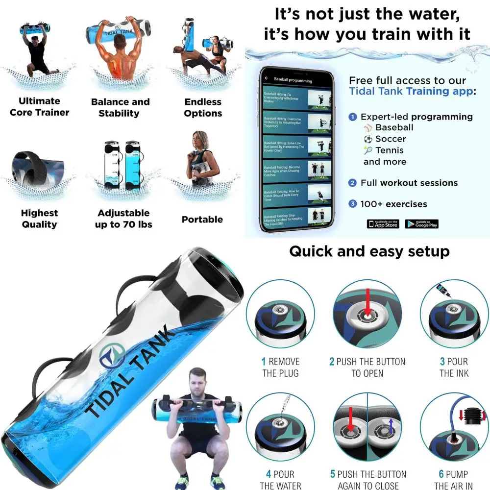 

Водный утяжелитель Tidal Tank Tube - Оригинальный аквапакет - Водный утяжелитель с весом до 79 фунтов - Альтернатива регулируемым утяжелителям для тренировок - Por