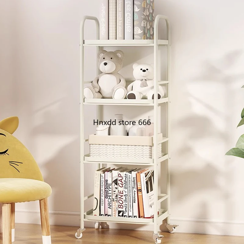 Iron Bookshelf Mobile Luxury Floor Children Picture Book Storage Wheel Bookcase Shelf Estante Para Livros Home Furniture WKBS