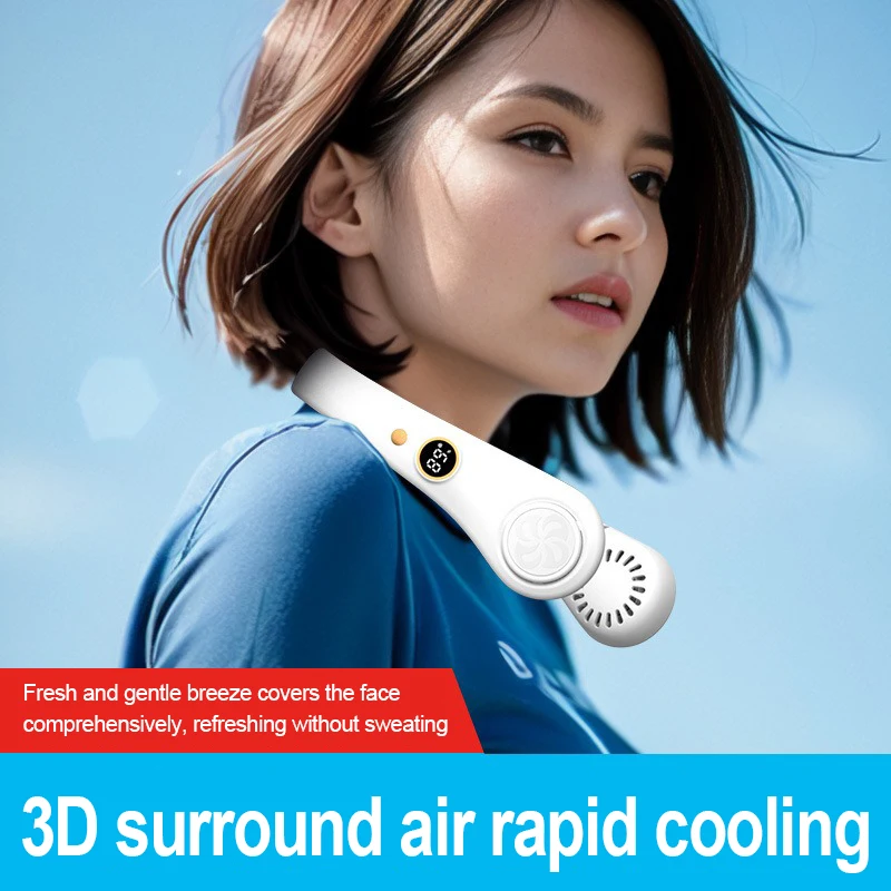 Leaveless Hanging Neck Fan USB Rechargeable Outdoor Mini Student Portable Five Level Digital Display Hanging Neck Small Fan
