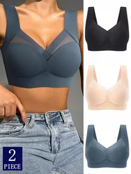 2PCS ผู้หญิง Lace Sport Bras PLUS ขนาด Bra Bralette Backless Lady Brassiere เสื้อกั๊กหญิงรวบรวม Shock-Proof ไร้สาย L-3XL