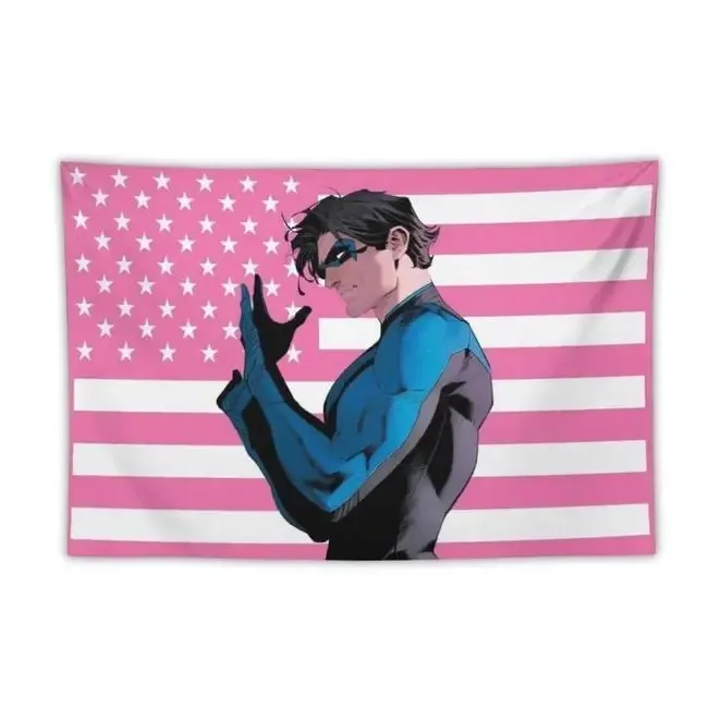 N-Nightwing Pink American Flag Tapestry Wall Hanging Funny Comic Hero Banner for Dorm Bedroom College Room Home Decor Fans Gift