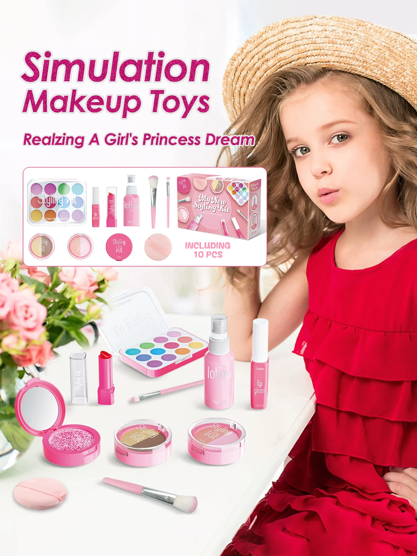 New Children's Homecoming Cosmetic Simulation Set Girl Princess Simulation Lipstick eye shadow powder Dressing DIY Jewelry Toy