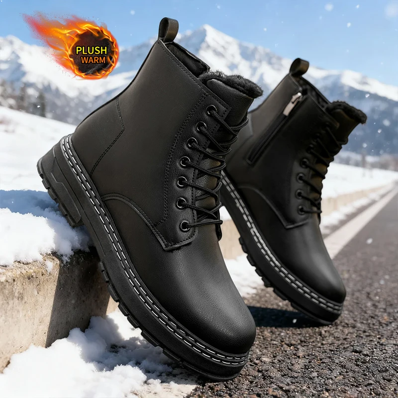 Męskie ocieplane polarem, grube śniegowce - zimowe buty dżinsowe (Promocja) |   Ciepłe na kemping/wędkowanie/poszukiwania polowań