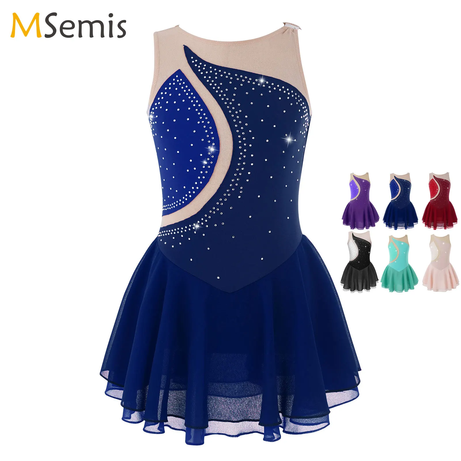 Strass Eiskunstlauf Kleid Kinder Mädchen Ärmellose Rhythmische Gymnastik Trikot Professionelle Wettbewerb Ballett Tanz Kostüm