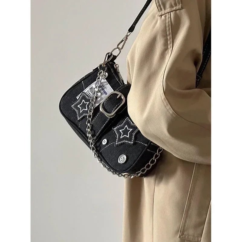 Y2K-Bolso de mano coreano Harajuku gótico para mujer, cartera de mano negra con estética Grunge de hadas, bolso de hombro, bolsos de mano Baguette