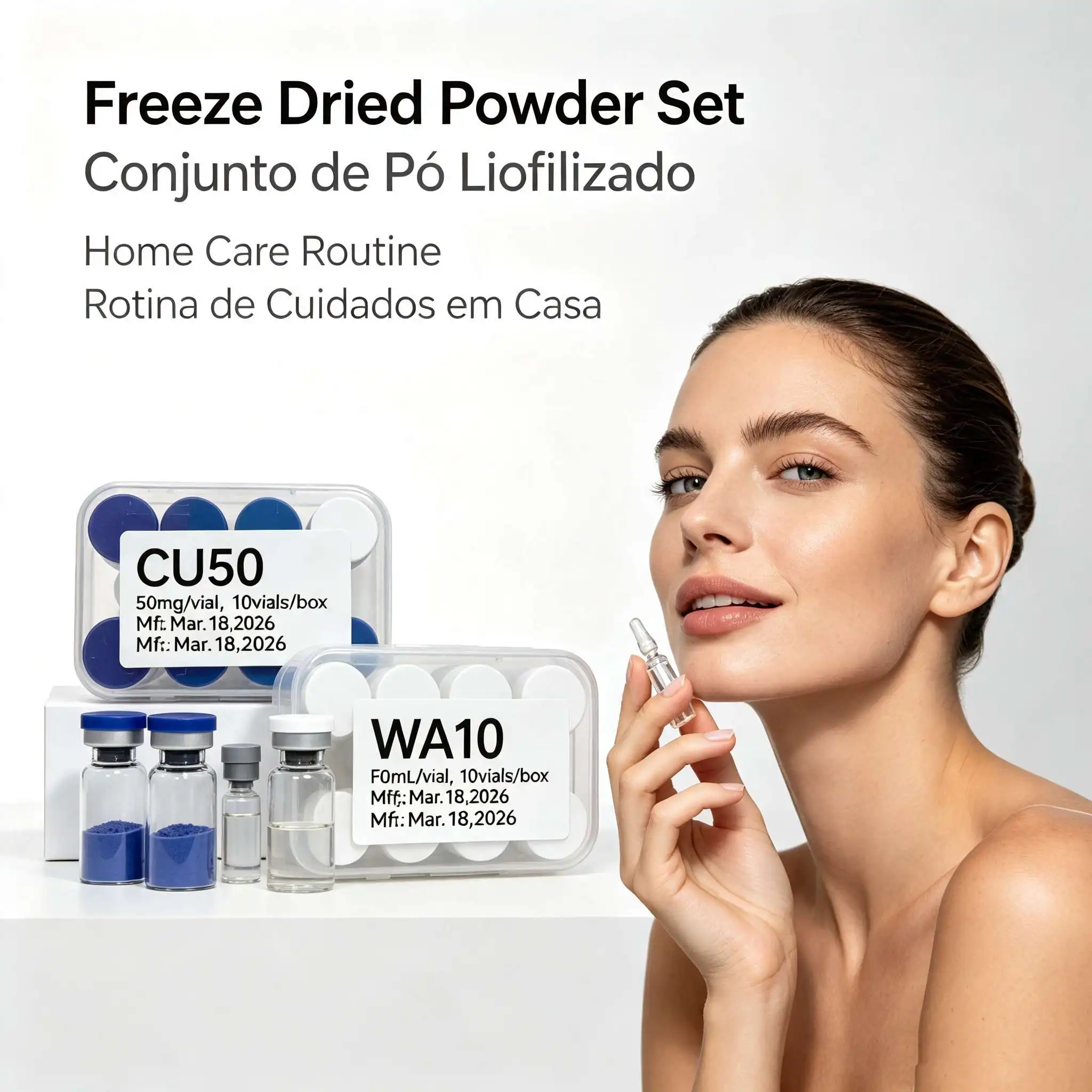 (Cap Color Varies) High-Quality Lyophilized GHK-Cu Copper Powder (50mg & 100mg) — 1 Box / 10 Vials: Repairs Skin Damage, Hydrate