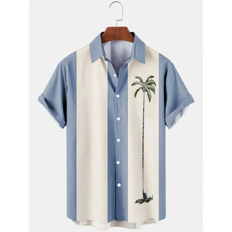 

Hawaiian Shirt Men Summer 3d Coconut Tree Printed Holiday Short Sleeve Tops Tee Oversized Blouse Casual Dress