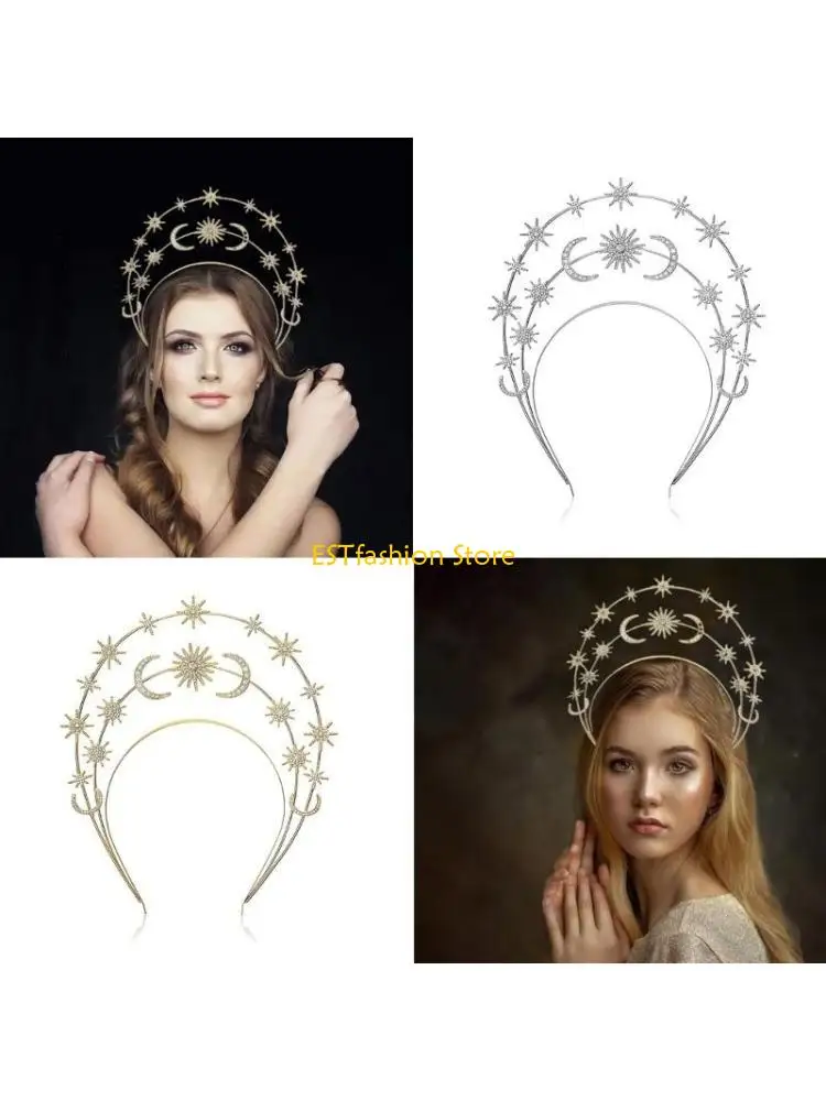 

Y5GC Bridal Shower Headband Bride Crown Hairhoop Wedding Headdresses Church Tiaras