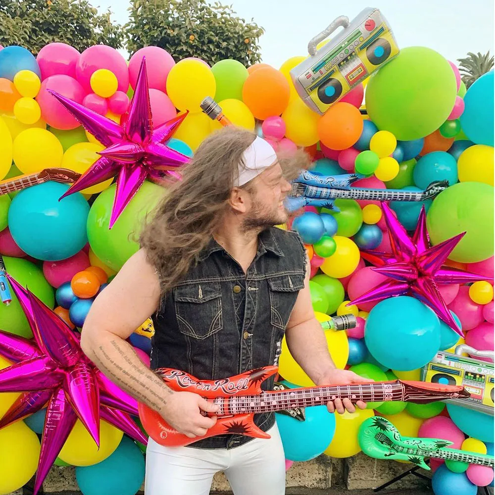 Decoraciones de fiesta de Rock de los años 80 y 90, juguete inflable, globos, accesorios, música, guitarra, saxofón, bajo, Piano, tambor, suministros de globos