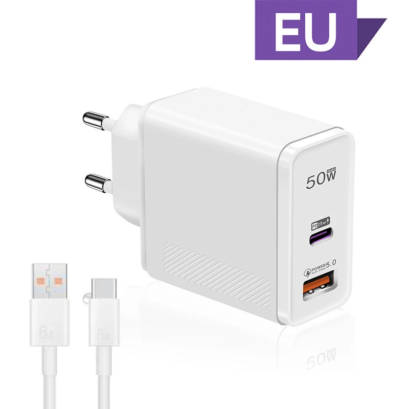 Ładowarka 50W z dwoma portami USB A i TYPE C, superszybkie ładowanie do Samsunga, Xiaomi, Huawei, iPhone'a, Oneplusa, OPPO, VIVO, PD QC, szybkie ładowanie 2025 — zdjęcie produktu 6