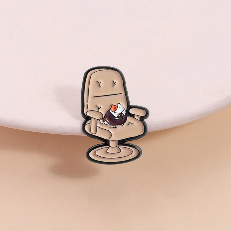 Funny Goldfish Boss Office Chair Enamel Pin Cute Cartoon Fish In Suit Metal Brooch Sarcastic Work Life Lapel Badge Gift
