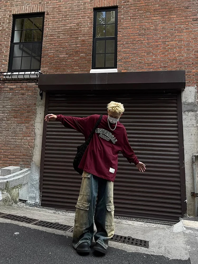 

Мужские джинсы в американском ретро-стиле, желтые, свободного прямого кроя, в стиле хип-хоп, из смесового хлопка и полиэстера, износостойкие