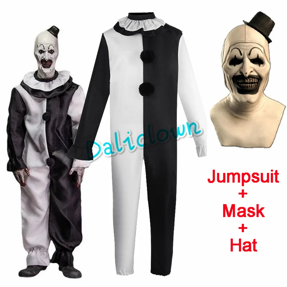 Art The Clown Cosplay Movie Terrifier 2 Art The Clown Costume Cosplay Tuta Maschera Costume di Halloween Maschera per Uomo Donna