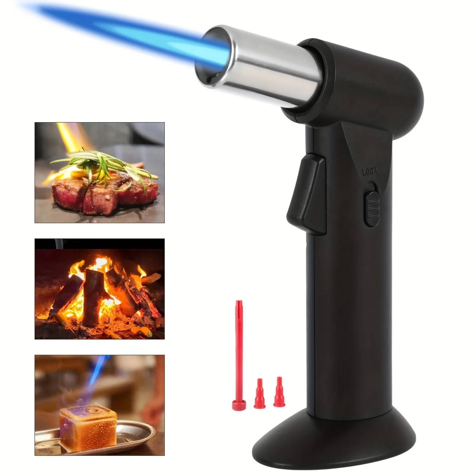 

Refillable Butane Torch Lighter with Adjustable Flame & Safety Lock - Durable Metal & Carbon Fiber Construction, Precision Ruler for Culinary, BBQ, Crafts, Camping - Perfect Gift for Chefs (Butane Gas Not Included), Torch Lighters Refillable