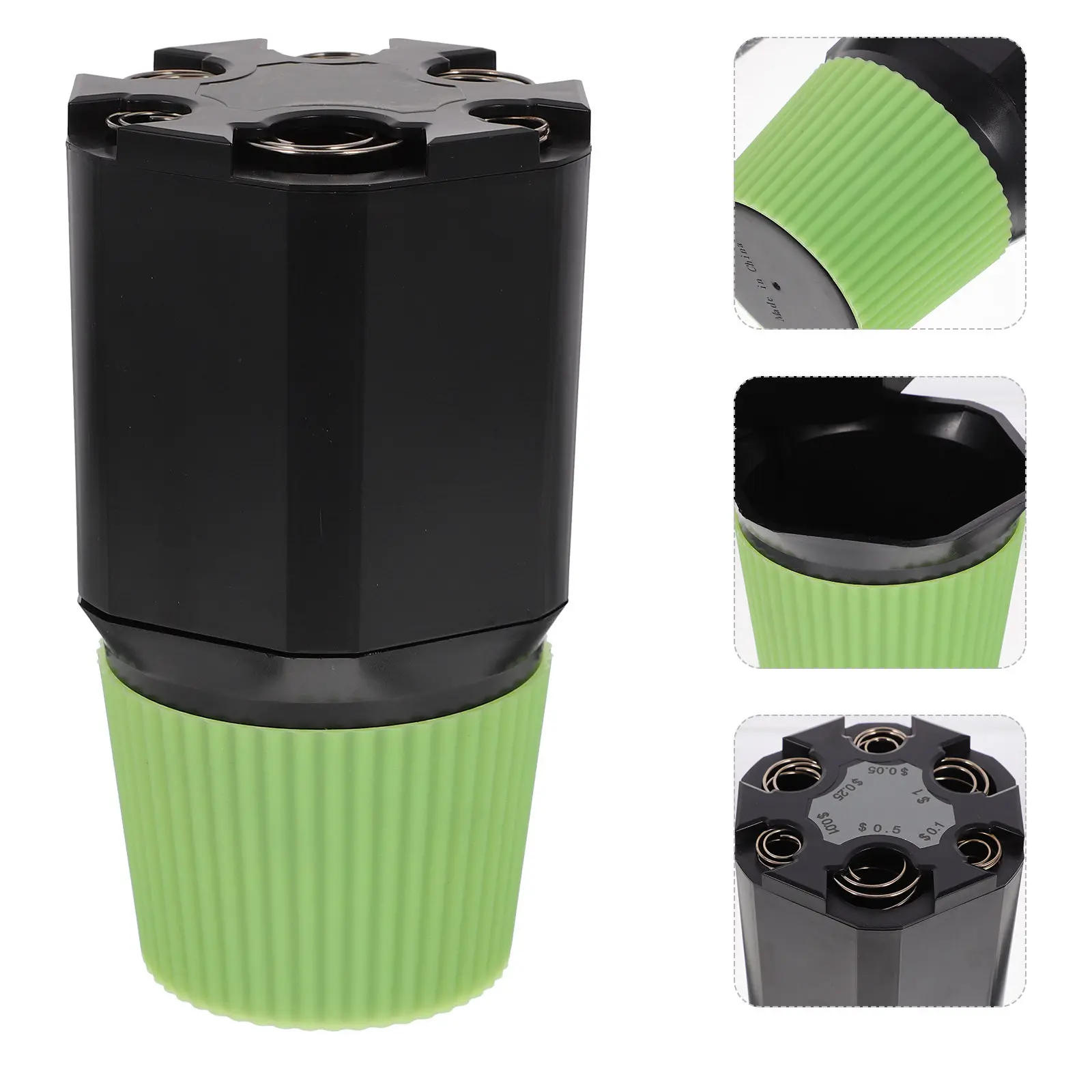Holder with Built- Chip Portable Plastic Coin Bank for Dollar Coins Loose Change Desktop Vehicle Storage