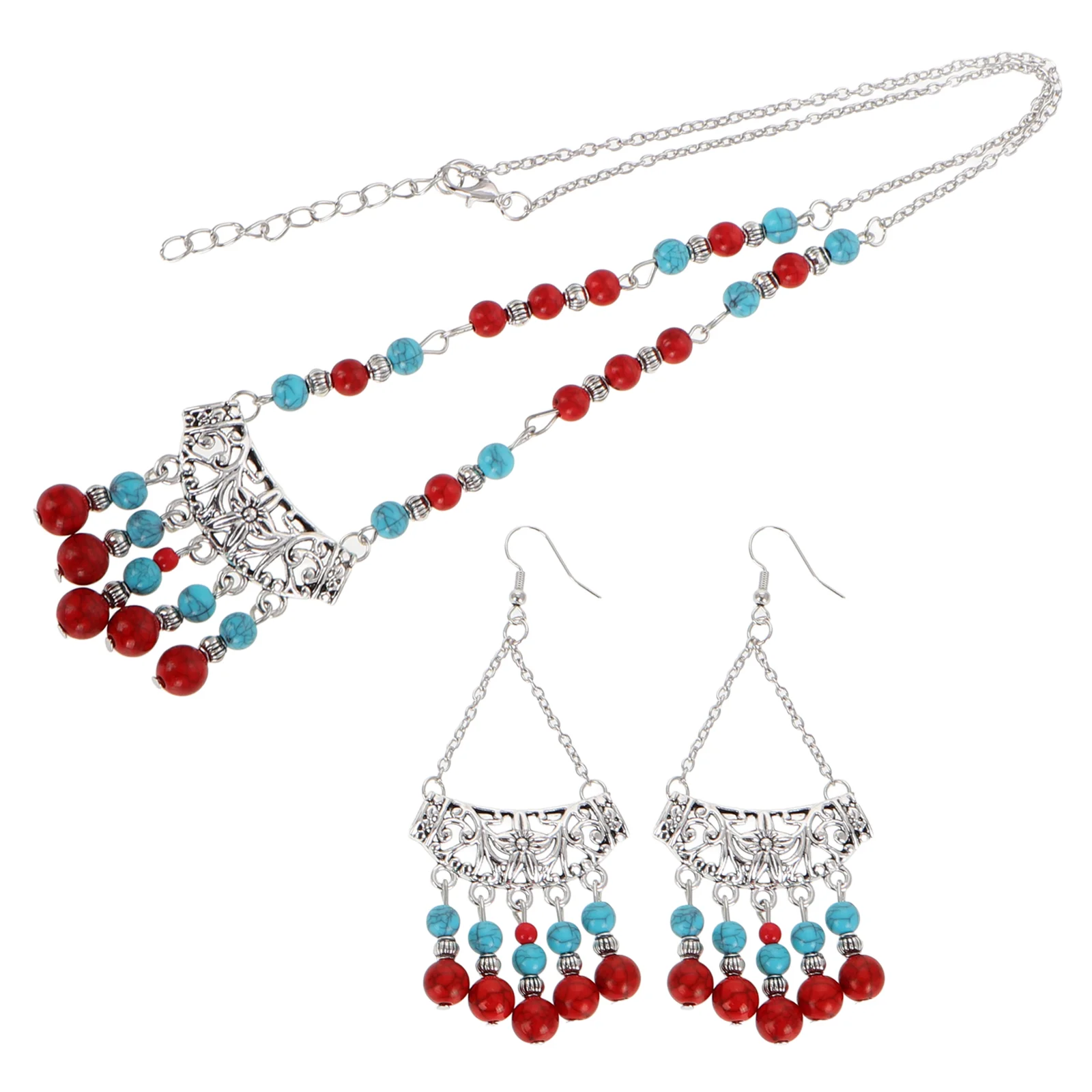 Vintage Ethnic Beaded Tassel Necklace And Earrings Set Women Retro Ethnic Jewelry With Colorful Beads For Costume And Oriental S