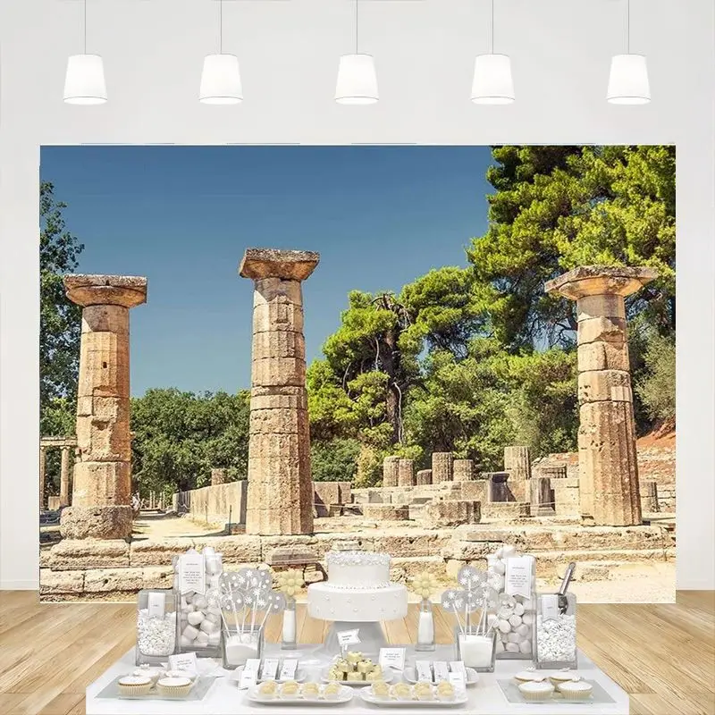 Sanctuary Pillar Backdrop Antique Greece Ancient Greek Ruins Historic Building Column Background Travel Photo Booth Props