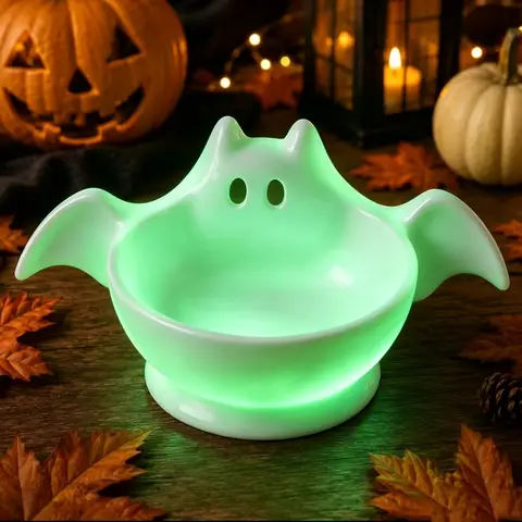 3D Printed Halloween Bat Shaped Storage Bowl Luminous Gothic Halloween Snack Bowl Cute Non-Slip Base