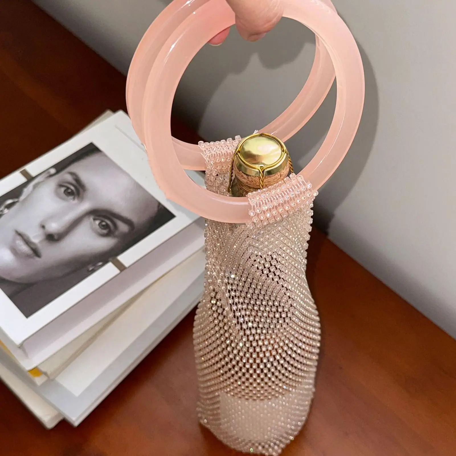 

Wine Bag Rhinestone Storage Pouch With Handle Mesh Champagne Bottle Tote For Champagne Celebration Party Wedding Picnic Dinner