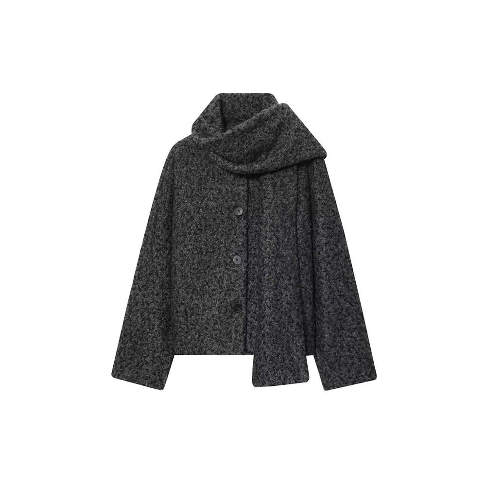 

Autumn new women's fashion short loop coat with scarf