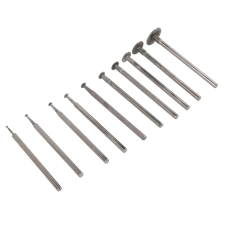 HRBAJ-10Pcs T Shape Diamond Burr - 3/32Inch Shank Mini Channel Cutting Burs Diamond Mounted Stone Carving Bits