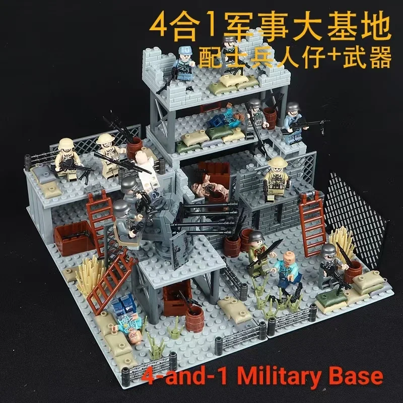 Base militaire Legos Compatible, quartier général, forteresse post-apocalyptique, blocs de construction abandonnés, scénarios de ruines de la seconde guerre mondiale