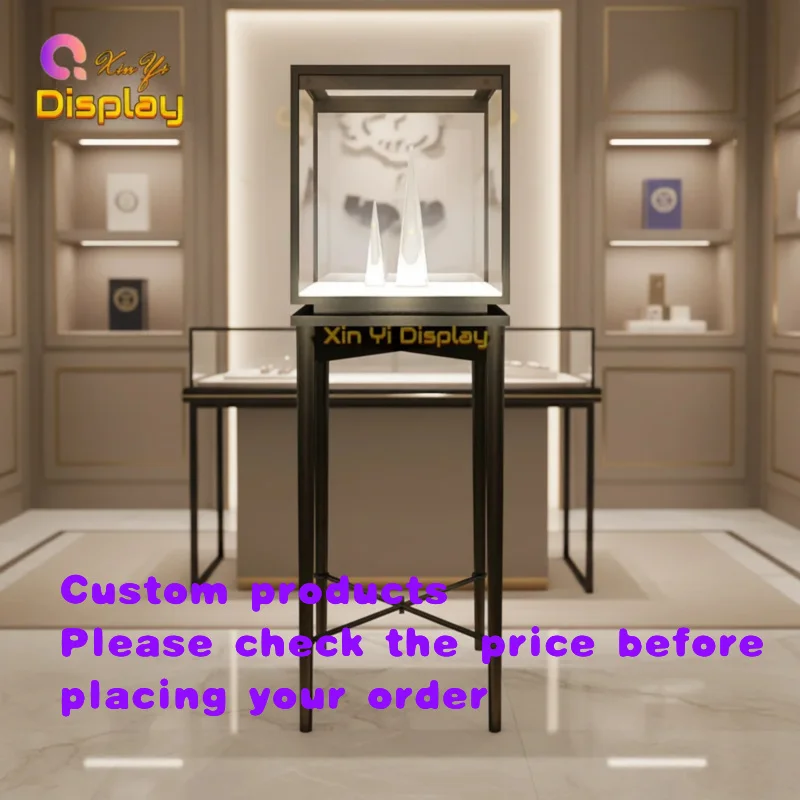 custom.Custom High-End Eco-Friendly Heavy-Duty Stainless Steel LED-Lit Stand Display Cabinet Jewelry Retail Stores Luxury Sh