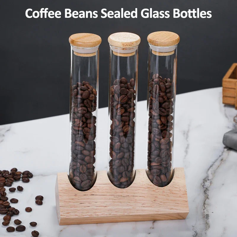 Coffee Beans Storage Container Multifunction Vacuum Sealed Display Rack Espresso Coffee Storage Bottles with 3/4/5/6 Grids Stand