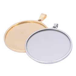 2pcs 40mm Cabochon Base Setting Gold Plated Stainless Steel Bezel Pendant Tray Blanks Diy Necklace Jewelry Making Accessories