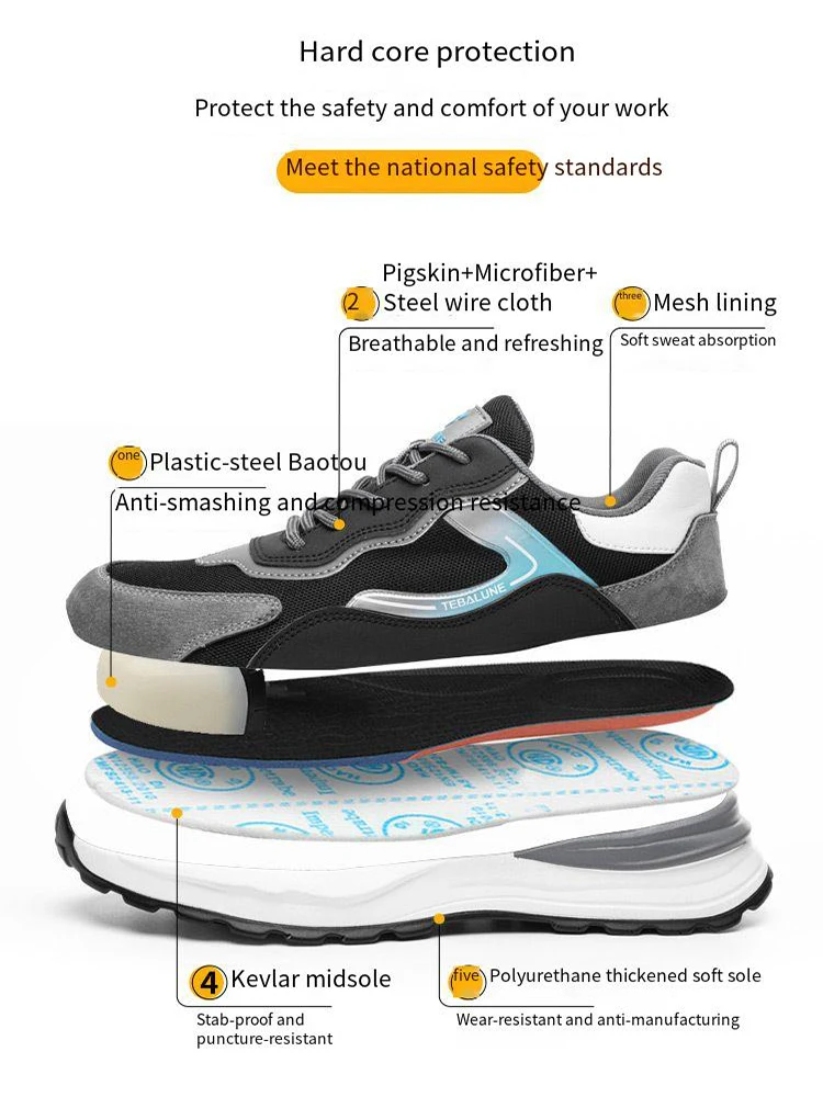 Breathable Labor Protection Shoes Men's Lightweight Safety Shoes Breathable Odor Proof Insulated Shoes Construction Work Shoes