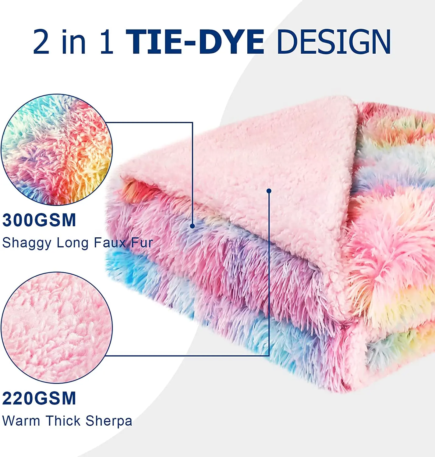 Faux Fur Throw Blanket Tie Dye Fluffy Blanket Super Soft Rainbow Blanket Luxury Warm Plush Thick Sherpa Throws for Bed Couch