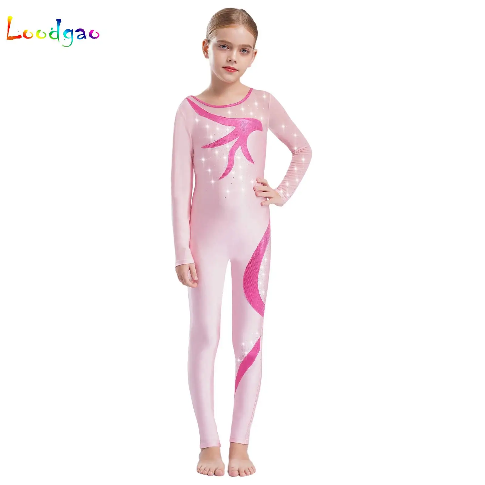 

Girls Artistic Rhythmic Gymnastics One-piece Suit Children Rhinestone Full Body Unitard Ballet Bodysuit Jumpsuits Dancewear