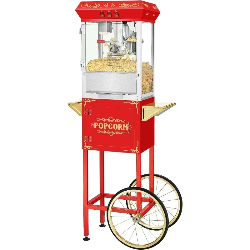 

Movie Night Popcorn Machine - 3-Gallon Antique Popper with Cart, 8oz Kettle, Old Maids Drawer, Warming Tray, and Scoop (Red)