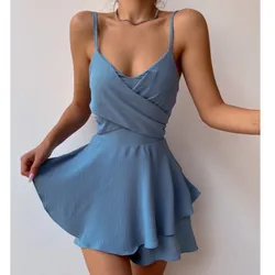 Sexy V-neck Sleeveless Camisole Zipper Jumpsuit Summer New Women's Fashionable Solid Color Casual Irregular Ruffle Edge Jumpsuit