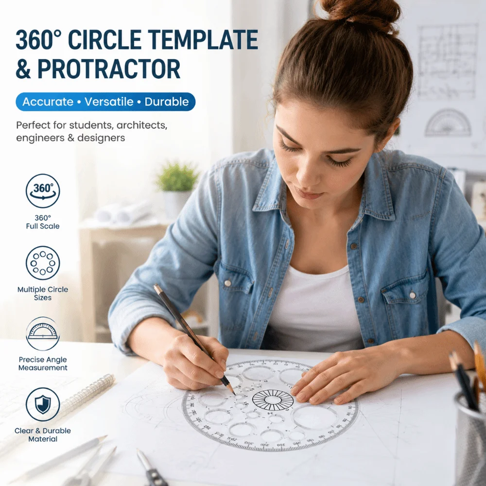 Circular Scale Plastic Ruler Template Transparent Circle Drawing Tool 360 Degree Protractor‌ Measuring Geometric Template Ruler