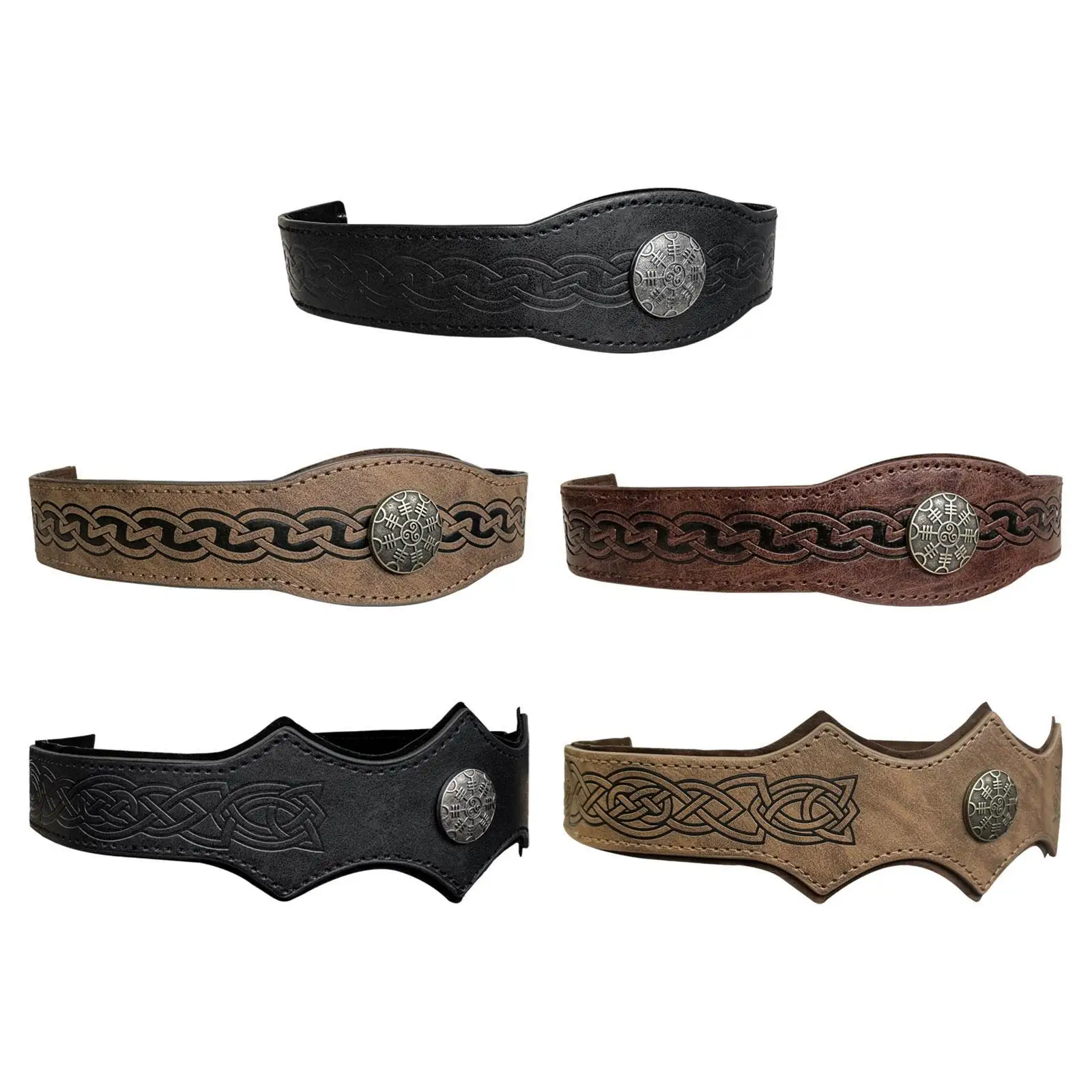 

Medieval Adjustable PU Leather Headpiece Embossed Tiara Hairband for Renaissance Masquerade Cosplay Party Custom Metal Hat